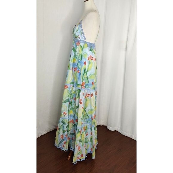CHARO RUIZ IBIZA Maxi Dress XS Salamanca Barbary Fruits Blue Green Cotton Resor - Picture 8 of 16